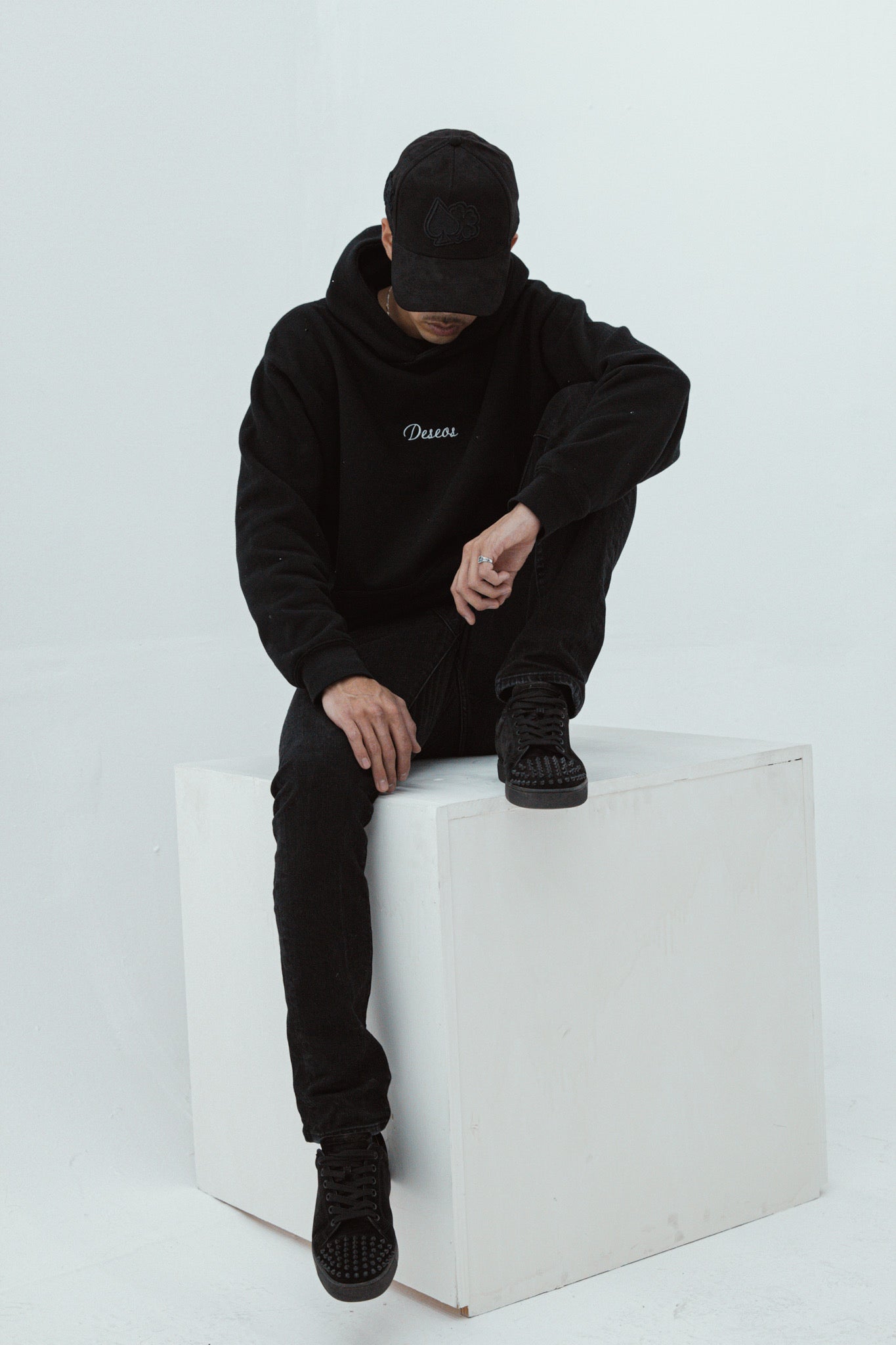 Rifando mi suerte black rhinestone hoodie